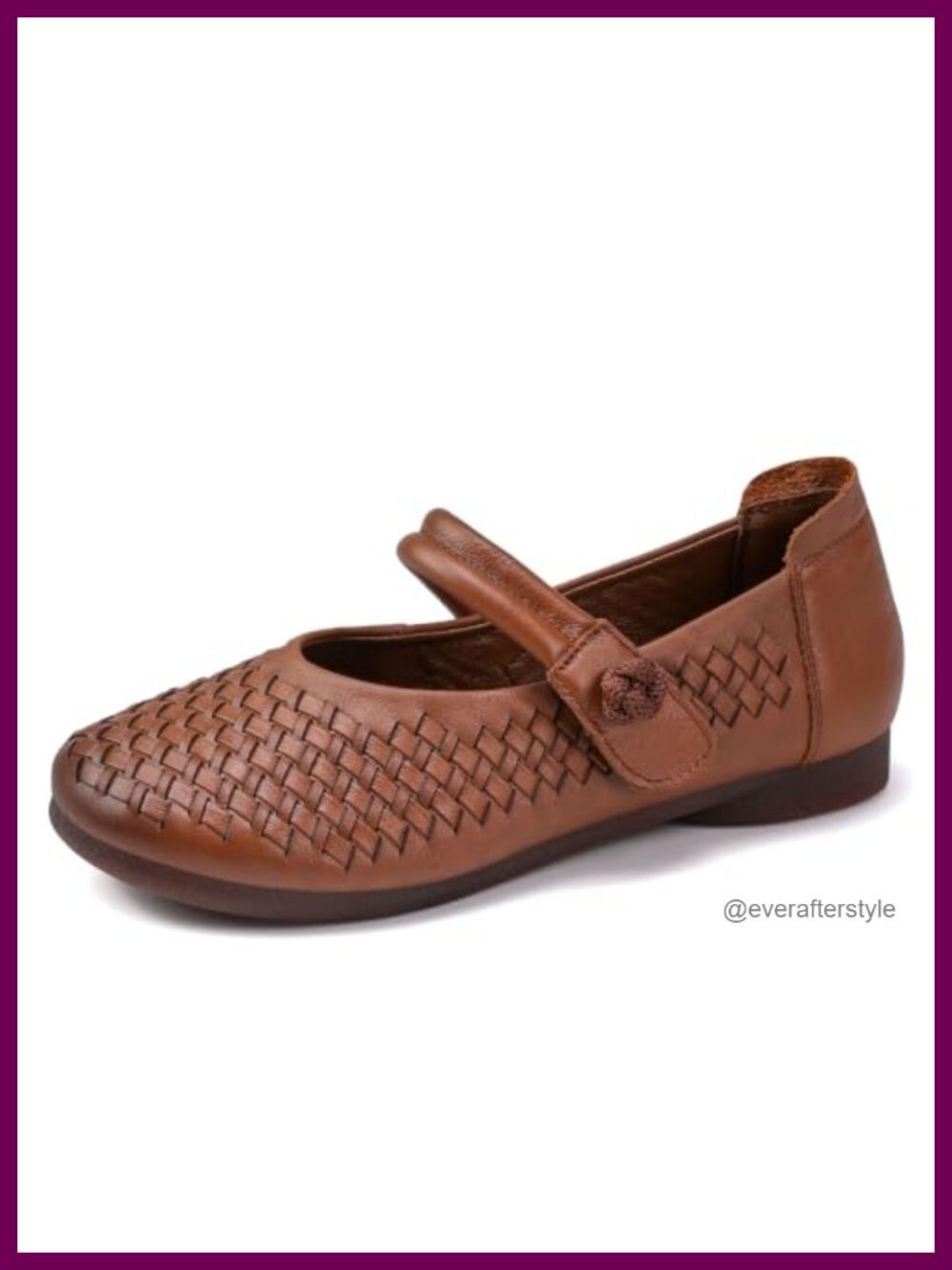 Woven Leather Mary Jane Flats Round Toe Hook and Loop Women's Shoes